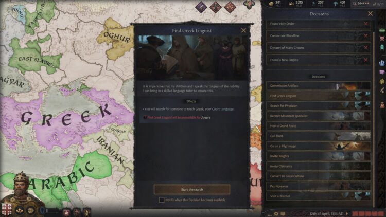Crusader Kings III : Royal Court — Comment apprendre de nouvelles langues