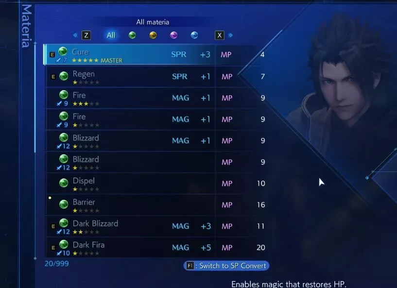 Crisis Core Materia Fusion Liste et conseils 3 Crisis Core Materia Fusion Liste et conseils