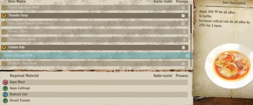 One Piece Odyssey : Tous les repas et cuisine