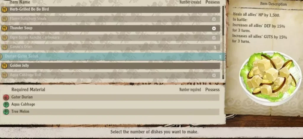 One Piece Odyssey : Tous les repas et cuisine