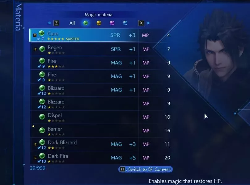 Crisis Core Materia Fusion Liste et conseils 4 Crisis Core Materia Fusion Liste et conseils
