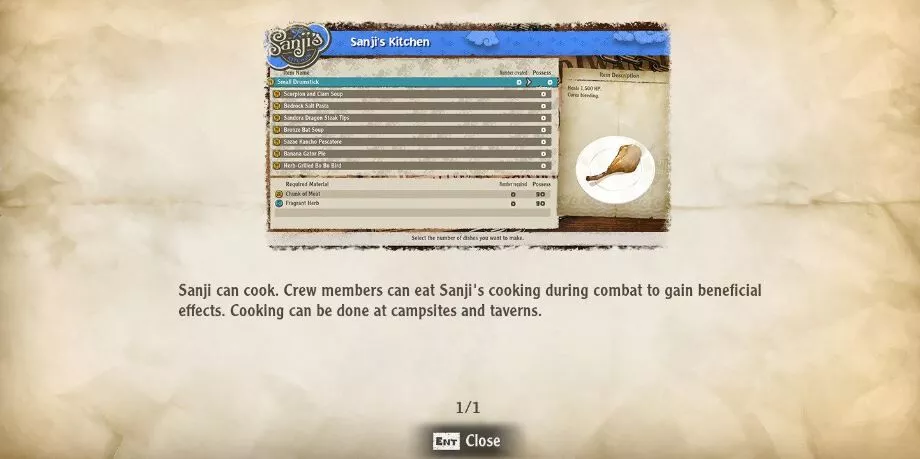 One Piece Odyssey : Tous les repas et cuisine