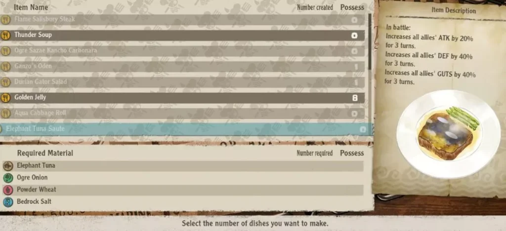 One Piece Odyssey : Tous les repas et cuisine