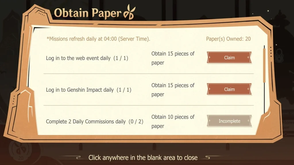 Genshin Impact Événement Web : Guide de l'iridescence dans les papiers 3 Genshin Impact Événement Web : Guide de l'iridescence dans les papiers