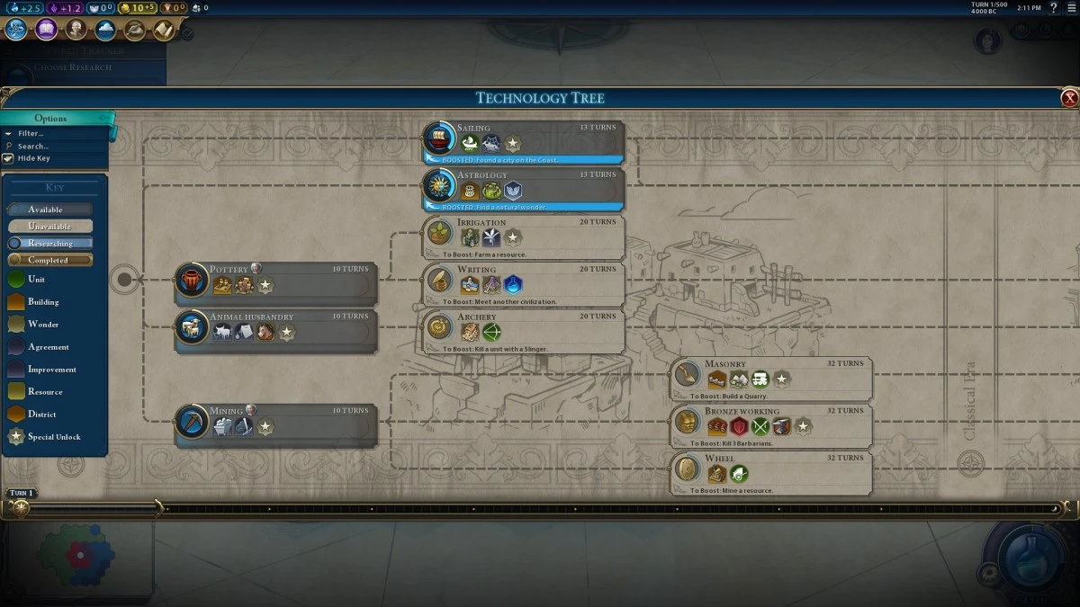 Civilization Vi Meilleures technologies pour débloquer le guide de l'arbre technologique précoce Ancient Techs