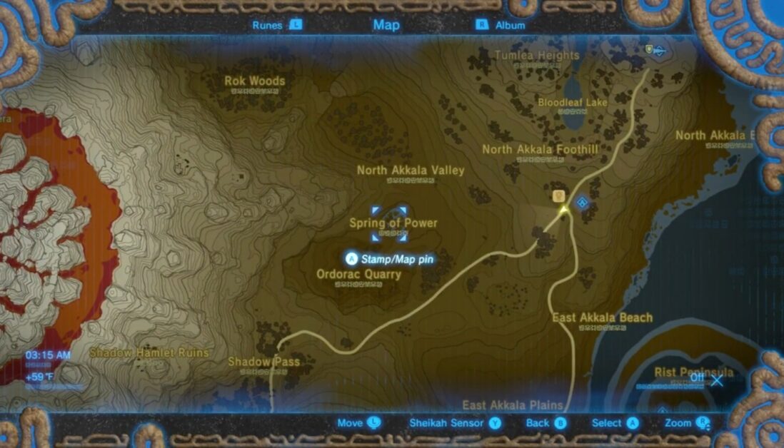 Emplacement du printemps du pouvoir à Zelda BOTW