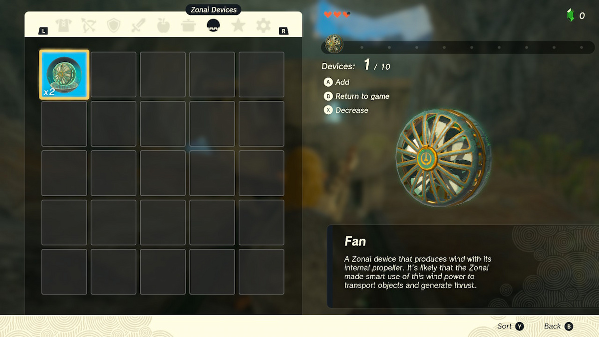 Zelda : Tears Of Kingdom - Comment utiliser le distributeur d'appareils 5 Comment utiliser l'inventaire du distributeur d'appareils 2