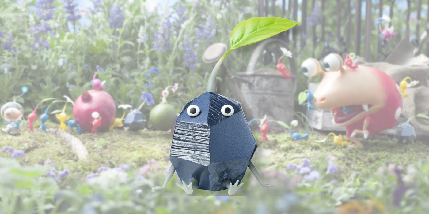 Un Rock Pikmin de la série Pikmin sur fond Pikmin.
