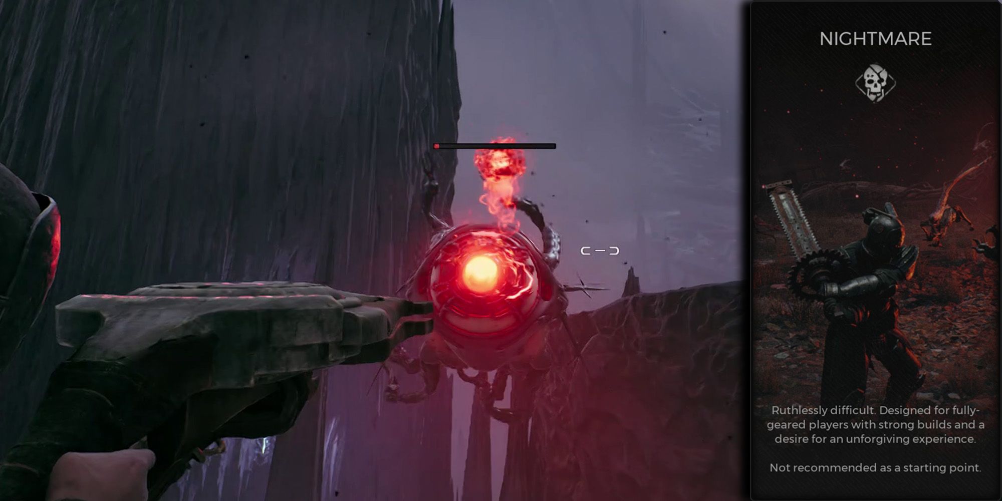 Remnant 2 : Quelle difficulté choisir ? 5 Remnant 2 - Option de difficulté cauchemardesque sur l'image du joueur combattant l'ennemi d'élite à N'Rud