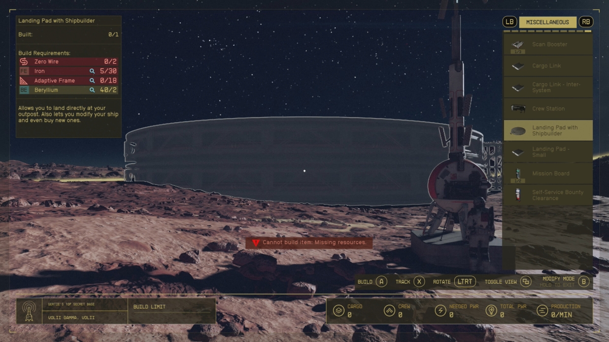 Starfield : Comment réparer votre vaisseau ? 2 Aire d'atterrissage Starfield avec ajout d'un constructeur naval à l'avant-poste