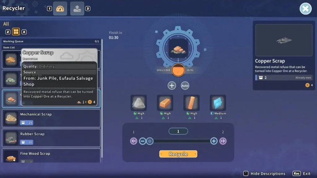 My Time at Sandrock : Comment obtenir des bâtons de cuivre