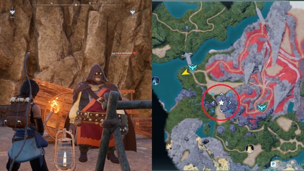 Palworld : Comment vendre des Pals 2 Une capture d'écran montrant l'emplacement du Black Marketeer dans Palworld.