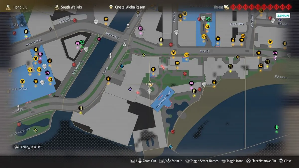 Comme un dragon Infinite Wealth Crystal Aloha Resort Npc Carte de localisation