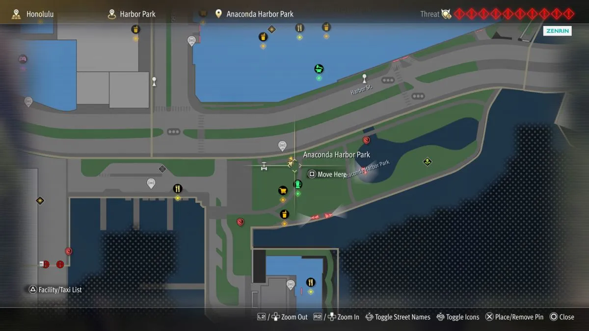 Comme un dragon Infinite Wealth Anaconda Harbour Park Peinture vert clair Carte de localisation