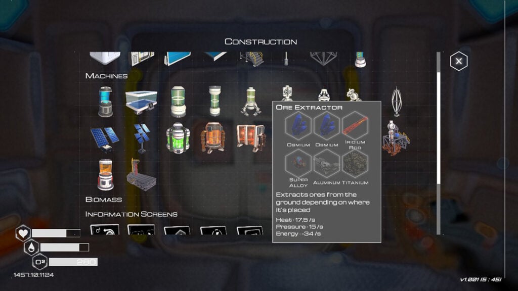 Les conditions requises pour fabriquer l'extracteur de minerai T1 dans The Planet Crafter.